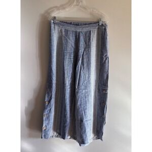 J. Jill Blue White Striped Linen Blend Wide Leg‎ Crop Pants Womens Size Small